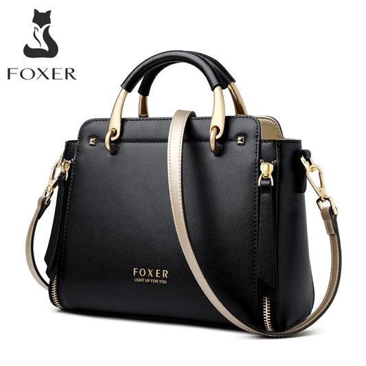 FOXER Women Crossbody Shoulder Bags Female Split Leather Handle Bags Large Capacity Handbags Stylish Cross-body Purse Chic Totes